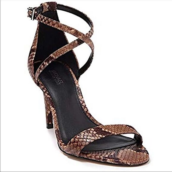 Michael KORS Mid Heel Ava Leather Snakeskin Sandal - Picture 2 of 10